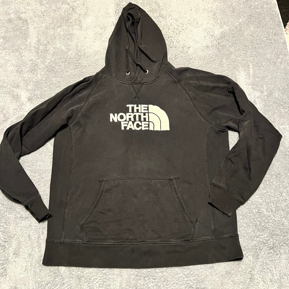 The North Face Hoodie Mens XL Half Dome Black Distressed Outdoor Sweatshirt